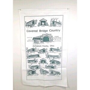 Vtg 1997 Ashtabula County Ohio Covered Bridges Hanging Kitchen Towel 16” x 27”
